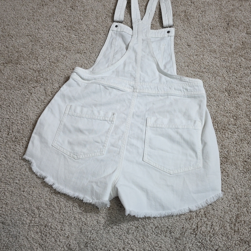 Aerie Jeans Cutoff Overalls Shortalls White Raw Hem Denim Women S/P - Picture 5 of 11